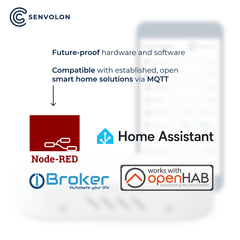 Future-proof hardware and software. Compatible with common smart home solutions like Node-RED, Home Assistant, ioBroker, or OpenHAB, thanks to MQTT