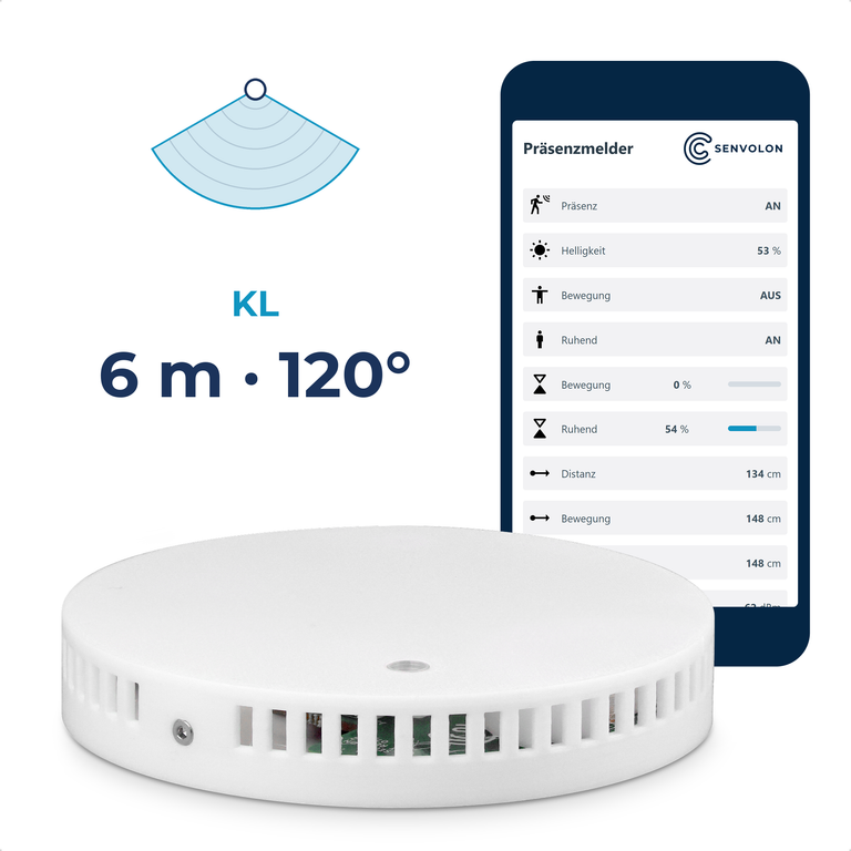 Senvolon Presence Sensor KL: Room Climate, 6 or 9 m Range, Wi-Fi