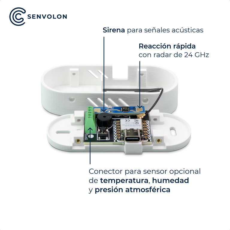 Detector de presencia por radar Senvolon WiFi, detector de movimiento con detección de presencia para domótica con Home Assistant, OpenHAB, ioBroker o Node-RED (MQTT)