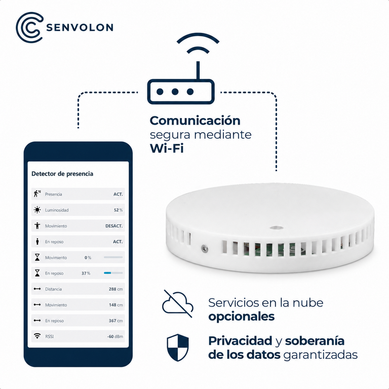Detector de presencia Senvolon KL WiFi: detector de movimiento con detección de presencia y sensores climáticos para domótica con Home Assistant, OpenHAB, ioBroker o Node-RED (MQTT)