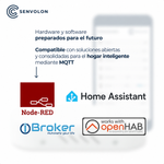 Hardware y software preparados para el futuro. Compatible con soluciones domóticas habituales como Node-RED, Home Assistant, ioBroker u OpenHAB, gracias a MQTT