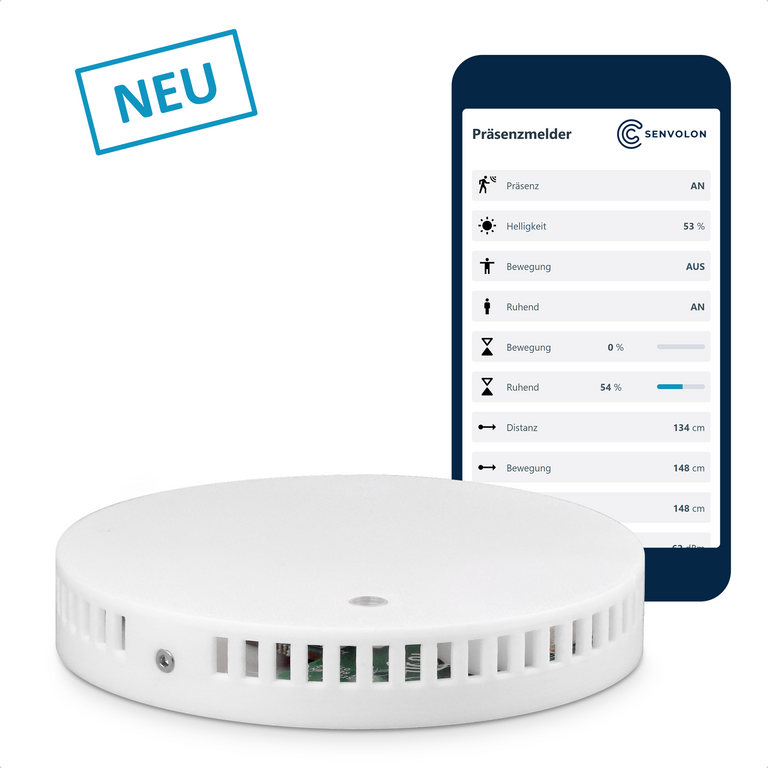 Senvolon Präsenzmelder KL LD – WLAN Radar-Präsenzsensor mit 9 m Reichweite, Klima-Sensorik und MQTT-Integration