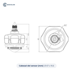 Dibujo acotado del cabezal del sensor RD ER en mm: diámetro 67, altura 91,6 con prensaestopas M12x1,5, carcasa de 35,5 de alto, rosca M20x1,5 de 15 mm de largo, lente 24,7 por debajo de la brida